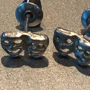 NEW small silver double masks earrings